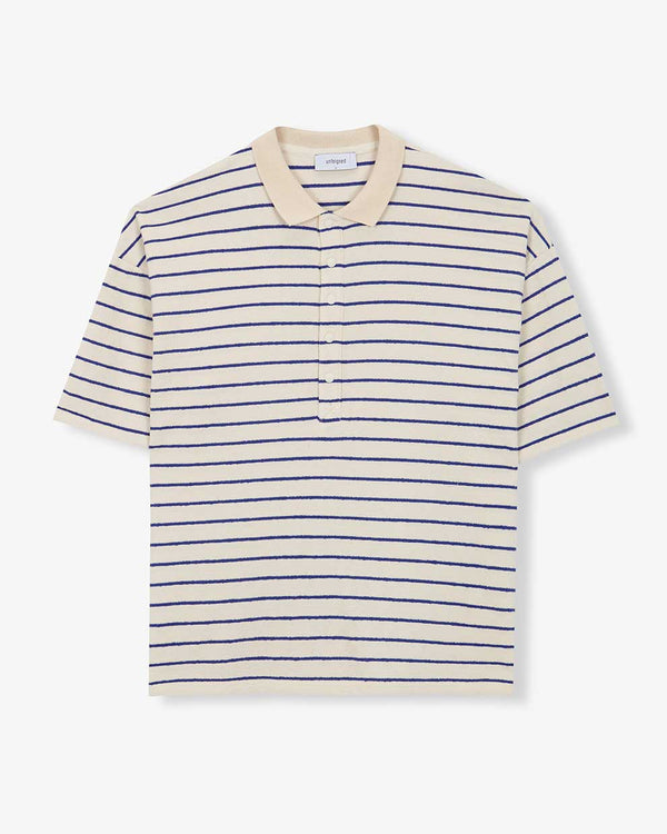 Short Sleeve Oversized Polo Terry - Raw Whith Royal Stripe